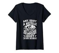 Women's Bike Cyclist Any Idiot Can Ride A Bicycle Funny V-Neck T-Shirt