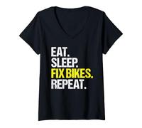 Women's Bike Mechanic Eat Sleep Routine V-Neck T-Shirt