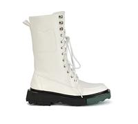 Womens Biker Boots Ladies Mid Calf Lace Up Synthetic Leather Chunky Flexible Sole Combat Booties Size 3-8