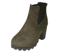 Women's Biker Boots Waterproof Platform Pull On Chunky Heel Suede Upper High Block Heel Elastic Side Panels Back Pull Tabs Round Toe and Deep Lug Tread for Commuting Shopping and Daily Wear