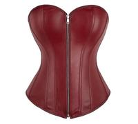 Women's Biker Girl Costume - Leather Boned Corset Bustier with Zipper | Ideal for Halloween, Theme Parties (Wine Red, XXS)