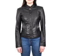 Womens Biker Jacket Plain Casual Real Leather VroomVogue Black (UK, Numeric, 14, Regular, Regular, Black)