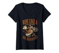 Womens Biker Monkey Ride Like A Wild Monkey Go Bananas Motorcycle V-Neck T-Shirt