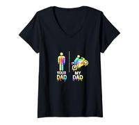 Women's Biker Motorcycle Rider My Cool Dad vs Yours Funny Drippy V-Neck T-Shirt