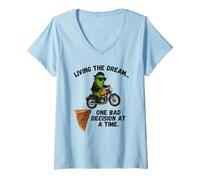 Womens Biker Pickle Living The Dream One Bad Decision At A Time V-Neck T-Shirt