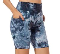 Women's Biker Shorts with Pockets 8" High Waist Workout Yoga Tie Dye Soft Spandex Athletic Bicycle Shorts for Running, Black Blue, XXL
