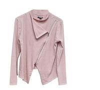Women's Biker Top Ladies Style Long Plain Sleeve Zip up Cardigan Jacket Jumper Sweatshirt, UK Size 8-14 (UK, Alpha, One Size, Regular, Regular, Pale Pink)