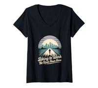 Womens Biking to Work No Rush Hour Here Bike Commuting V-Neck T-Shirt