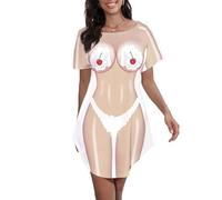 Women's Bikini Body Printed T Shirt Short Sleeve Beach Cover Up Luau Party Hawaiian Shirt, Egg & Cherry, Large