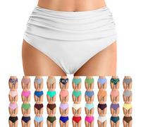 Womens Bikini Bottoms High Waist Tummy Control Swim Briefs Cross Front Ruched High Rise Bikini Pants Stretchy Full Coverage Swimwear Bottoms, 08-White, XL