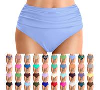 Womens Bikini Bottoms High Waist Tummy Control Swim Briefs Cross Front Ruched High Rise Bikini Pants Stretchy Full Coverage Swimwear Bottoms, 33-Light Blue, XL