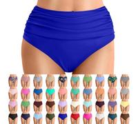Womens Bikini Bottoms High Waist Tummy Control Swim Briefs Cross Front Ruched High Rise Bikini Pants Stretchy Full Coverage Swimwear Bottoms, 05-Blue, XXL