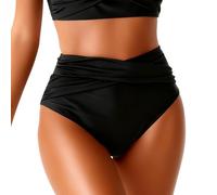 Womens Bikini Bottoms High Waist Tummy Control Swim Briefs Cross Front Ruched High Rise Bikini Pants Stretchy Full Coverage Swimwear Bottoms (UK, Alpha, L, Regular, Regular, Black)