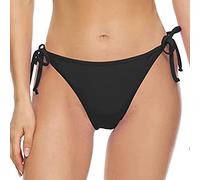Womens Bikini Briefs Low Rise Stretchy Panties Drawstring Full Bikini Knickers Ladies Side Tie Thong Casual Solid Color Beachwear Swimwear Hipster Pants Black