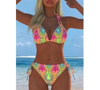 Women's Bikini Set 2 Piece Halter Triangle Top Side Tie Bottoms Psychedelic Kaleidoscope Print Swimsuit