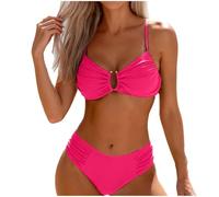 Womens Bikini Set Two Piece Swimsuit Ruched High Waisted Bathing Suit Gold Ring Detail Swimwear Push Up Beachwear Adjustable Strap Swimming Costume for Summer Holiday Pool Party