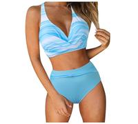 Women's Bikini Set, Two-Piece Swimsuit, Sexy Bikinis, Swimwear with Removable Chest Padding, Tankini Sets, Funky Print, Twist High Waist Swimsuits, Colour Block Swimsuit for Women, lightblue, L