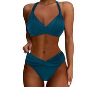 Women's Bikini Set Two Piece Swimsuit Sexy Halter Neck Tie Bathing Suit Mid-High Waisted Bikini Sets for Women UK V Neck Push Up Underwired Swimsuits for Women 2 Pieces Vintage Swimwear
