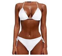 Women's Bikini Set Women’s 2 Piece Bikini Set Sexy Triangle Bikinis Top & Low Rise Tie Side G-String Bottoms Swimsuit Halter Lace up Brazilian Swimming Costume Swimwear for Beach & Pool Party White