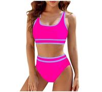 Women's Bikini Set Wrap Look Lace Up Bikini Swimwear Beach Dress Swimsuit Bikini Tummy Control Large Size Two Piece Swimsuit V Neck Cross Bikini Swimwear Tummy Control Bikini Sets, 1-hot pink, L
