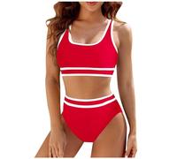 Women's Bikini Set Wrap Look Lace Up Bikini Swimwear Beach Dress Swimsuit Bikini Tummy Control Large Size Two Piece Swimsuit V Neck Cross Bikini Swimwear Tummy Control Bikini Sets, 1-RD1, L