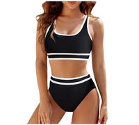 Women's Bikini Set Wrap Look Lace Up Bikini Swimwear Beach Dress Swimsuit Bikini Tummy Control Large Size Two Piece Swimsuit V Neck Cross Bikini Swimwear Tummy Control Bikini Sets, 1-Black, M