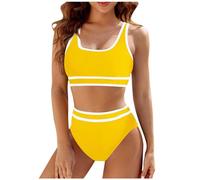 Women's Bikini Set Wrap Look Lace Up Bikini Swimwear Beach Dress Swimsuit Bikini Tummy Control Large Size Two Piece Swimsuit V Neck Cross Bikini Swimwear Tummy Control Bikini Sets, 1 yellow, XL