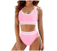 Women's Bikini Set Wrap Look Lace Up Bikini Swimwear Beach Dress Swimsuit Bikini Tummy Control Large Size Two Piece Swimsuit V Neck Cross Bikini Swimwear Tummy Control Bikini Sets, 1 pink, M