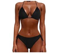 Womens Bikini Sets, 2 Piece Beach Wear Set, Spaghetti Strap Halterneck Women Sexy Brazilian Bikini Set 2 Piece Spaghetti Strap Halterneck Bra Mum Birthday Gifts Travelling Essentials Black