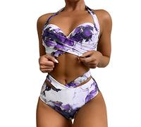 Womens Bikini Sets 2 Pieces Sexy Halterneck Tummy Control Swimwear Summer Push up High Waisted Bikini Sets for Women UK Vintage Printed Adjustable Swimwears Women's Bikini Sets Travel Essentials Sale