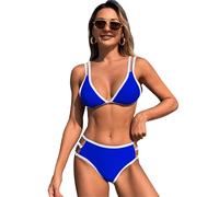 Women's Bikini Sets Deep Color Block Beach Swimsuit 2025 Summer Two Piece Bathing Suit (A-Blue, M)