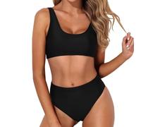 Women's Bikini Sets Solid Color Bikini Top and High Waisted Bikini Bottoms 2 Piece Swimsuit Push-Up Padded Swimwear Sports Bikinis Set No Underwired Swimsuit Beach Surfing Swimming Costume Beachwear