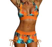 Women's Bikini Sets Two Piece Swimming Costumes Floral Printed Bikinis V-Neck Sexy Swimsuit Back String Swim Suits Halter Top Swimsuits Padded Swimwear Summer Beachwear for Women UK Bathing Suits