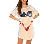 Women's Bikini Shirt Cover Up Funny Baggy 3D Bikini Print T Shirt Dress Short Sleeve One Piece Beach Swimwear Cover-Up Swimwear (Star Stripe, XL)