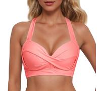 Women's Bikini Tops Halter Neck Plus Size Swimwear Top Front Twist Self Tie Bathing Suit Push Up Padded Swim Bikini Top for Women UK Big Bust
