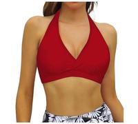 Women's Bikini Tops UK, V Neck Push Up Sexy Halter Neck Bikinis Swimsuit Top Bathing Suit Swim Top Bikini Bra, Lace Up Swimwear Beachwear,Crop Tops Swimming Bra Costume Red