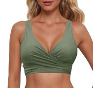 Women's Bikini Tops V Neck Plus Size Swimwear Top Criss Cross Self Tie Bathing Suit Push Up Padded Swim Bikini Top for Women UK Big Bust, AG, XL