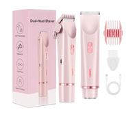 Women's Bikini Trimmers, 2 in 1 Dual Head Electric Razor for Women, Womens Electric Body Hair Shaver for for Face Lip Pubic Underarm Legs, Waterproof Wet & Dry Use (Pink)