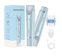Women's Bikini Trimmers, 2 in 1 Dual Head Electric Razor for Women, Womens Electric Body Hair Shaver for for Face Lip Pubic Underarm Legs, Waterproof Wet & Dry Use (Blue)