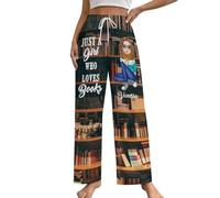 Women's Bikini with Trousers, Pyjama Bottoms "Just A Girl Who Like Books" for Book Lovers, Girls, Reading Lovers, Sleepwear, Jersey Trousers Women, Brick Red, XL