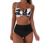 Women's Bikinis Set High Waisted Solid/Printed Ladies Bikini Set Push Up Vintage Beachwear Twist Front Bikini Top Pleated Tummy Control Tropical Beach Wear
