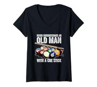 Women's Billiard Never Underestimate an Old Man with A Cue Stick V-Neck T-Shirt