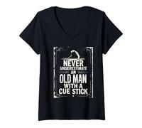Women's Billiard Never Underestimate an Old Man with A Cue Stick V-Neck T-Shirt