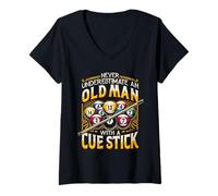 Womens Billiard Never Underestimate an Old Man with A Cue Stick V-Neck T-Shirt