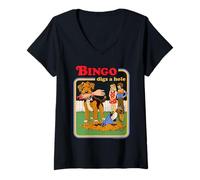 Womens Bingo Digs a Hole Sarcastic Dog Retro Funny Adult Humor V-Neck T-Shirt