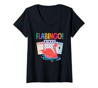 Womens Bingo Flabingo Bingo Player Fun Flamingo V-Neck T-Shirt