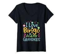 Womens bingo grandma or grandpa gift Bingo and my grandkids V-Neck T-Shirt