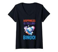 Womens Bingo Happiness is Yelling Bingo Balls Lucky Bingo Player V-Neck T-Shirt