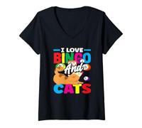 Womens Bingo I Love Bingo And Cats Player Fun V-Neck T-Shirt
