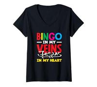 Womens Bingo in My Veins Jesus in My Heart Life V-Neck T-Shirt